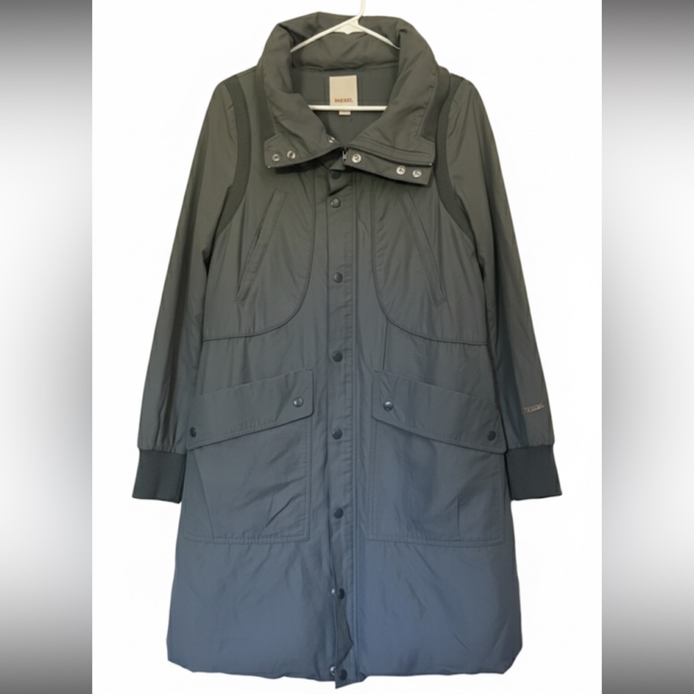 DIESEL Women's XS Long Coat Olive Green